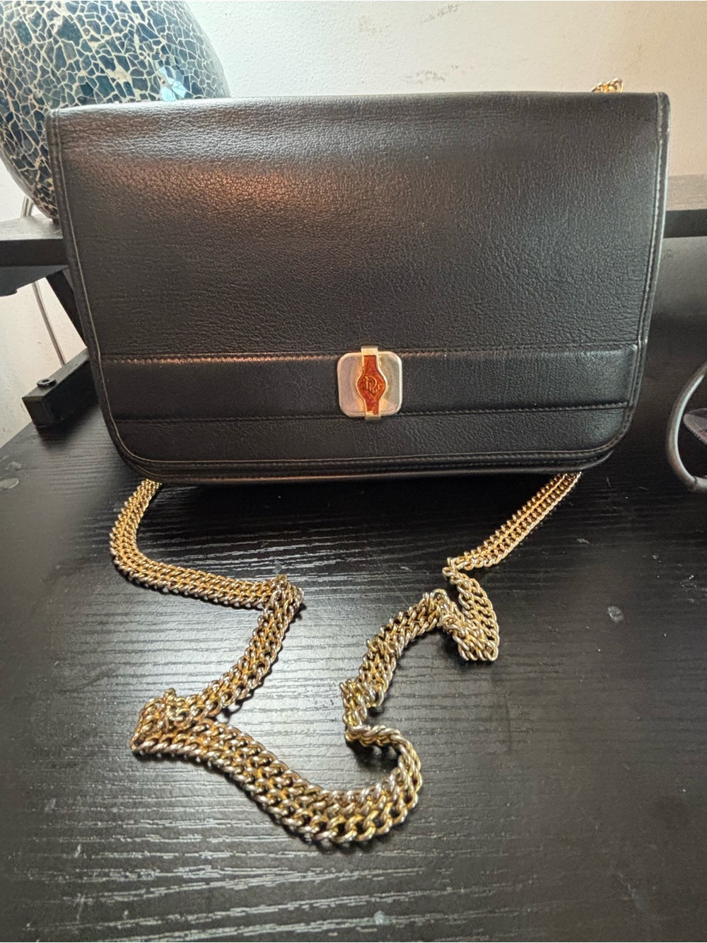 Archival Christian Dior Black Leather Flap Bag - Original Gold Chain & Hardware